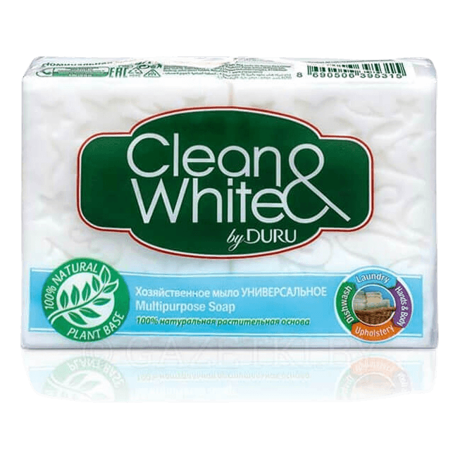 Мыло кусковое хозяйственное 2*120 г "Duru" Clean & White, универсальное, белое (2 шт.упак) Мыло кусковое хозяйственное 2*120 г "Duru" Clean & White, универсальное, белое (2 шт.упак)