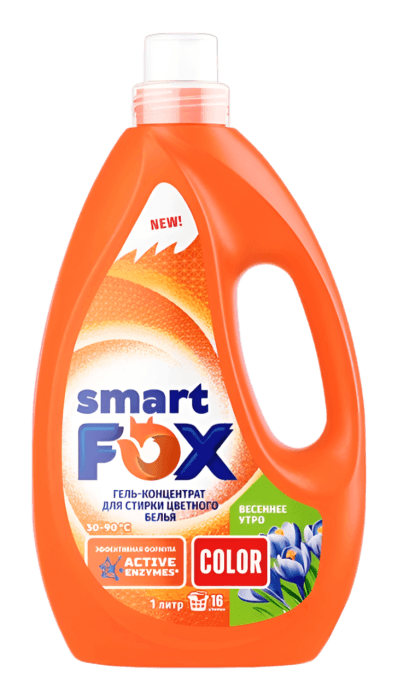 Гель-концентрат для стирки белья 1 л SMART FOX, COLOR Весеннее утро Гель-концентрат для стирки белья 1 л SMART FOX, COLOR Весеннее утро