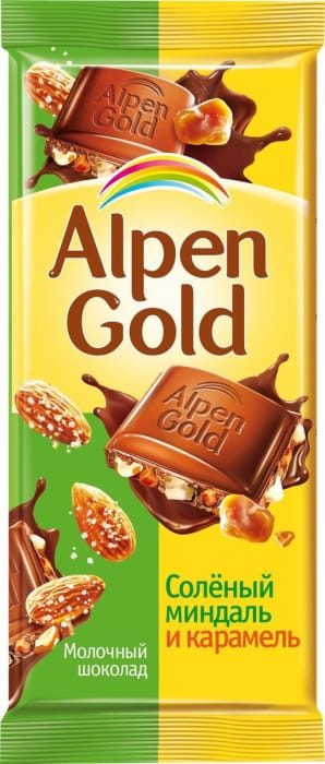Шоколад "Alpen Gold" 80г, соленый миндаль и карамель Шоколад "Alpen Gold" 80г, соленый миндаль и карамель