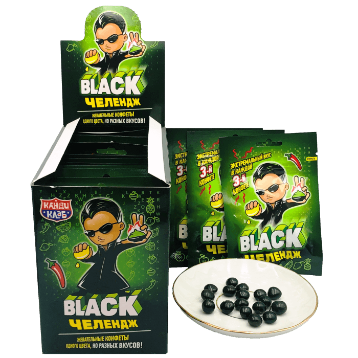 Жевательная конфета Black челендж 15 г (20 шт.упак) Кк Жевательная конфета Black челендж 15 г (20 шт.упак) Кк