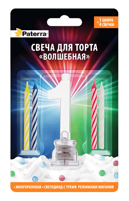 Свеча для торта "Волшебная" LED PATERRA, №"1" Свеча для торта "Волшебная" LED PATERRA, №"1"