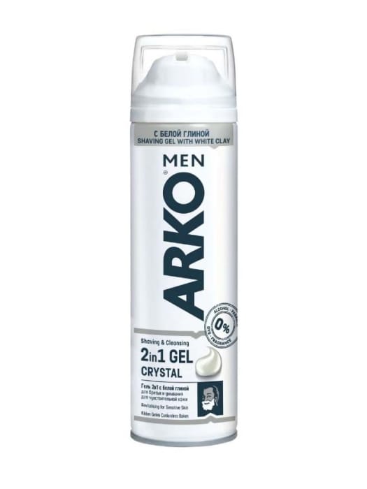 Гель для бритья 200 мл "Arko", Crystal с белой глиной Гель для бритья 200 мл "Arko", Crystal с белой глиной